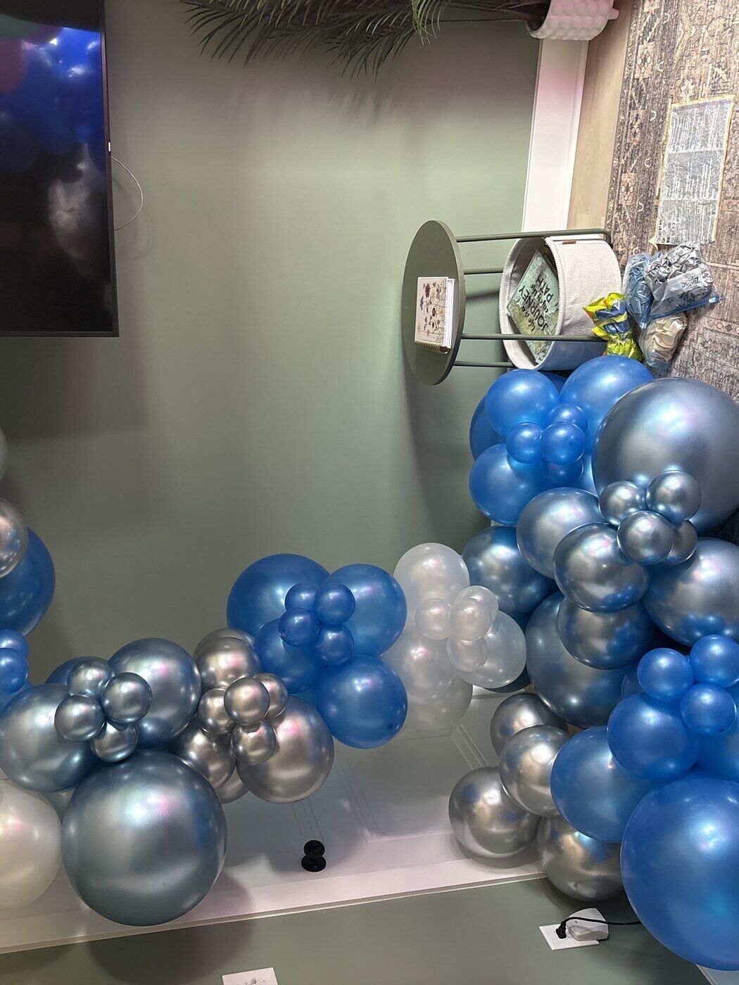 Blue, silver and chrome balloon garland